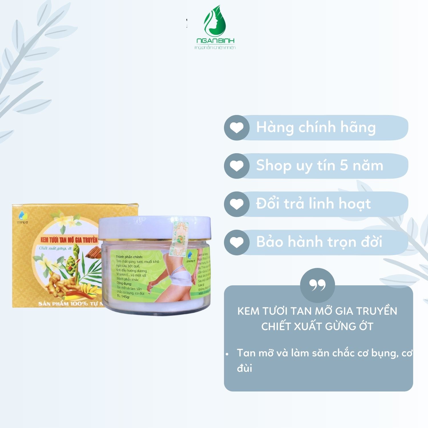Kem tươi tan mỡ gia truyền loại bỏ mỡ thừa các vùng cơ thể, giảm mỡ đùi, mỡ tay, mỡ chân, da săn chắc đàn hồi