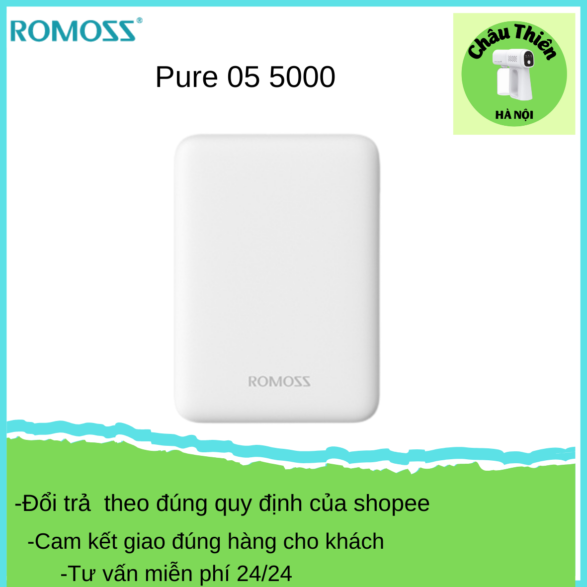 Pin sạc dự phòng 5000 mAh, sạc dự phòng Pure05 thương hiệu Romoss