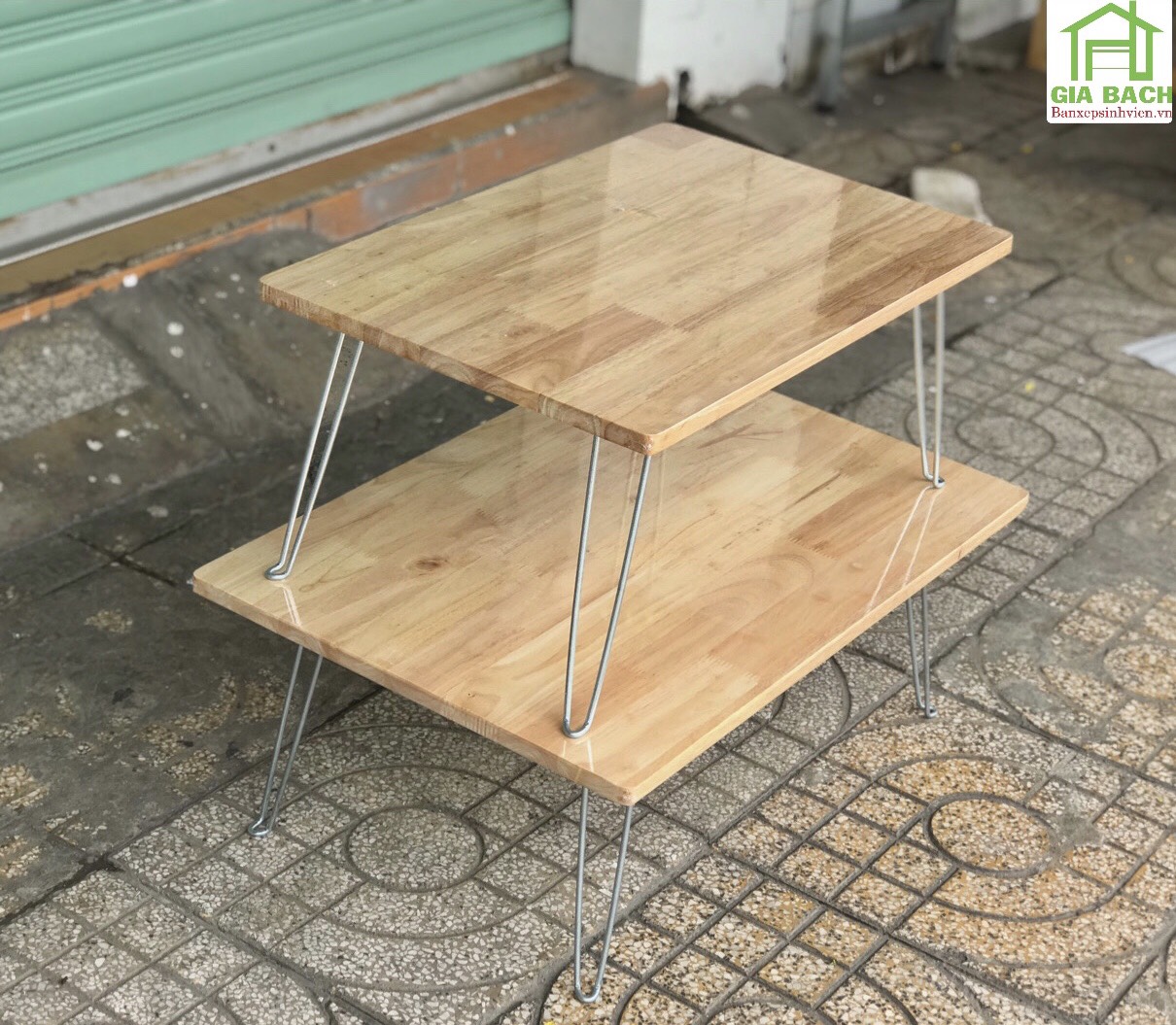 [Chân Trắng] Bàn Gỗ Cao Su Tự Nhiên Chân Xếp Gọn Cao 28cm