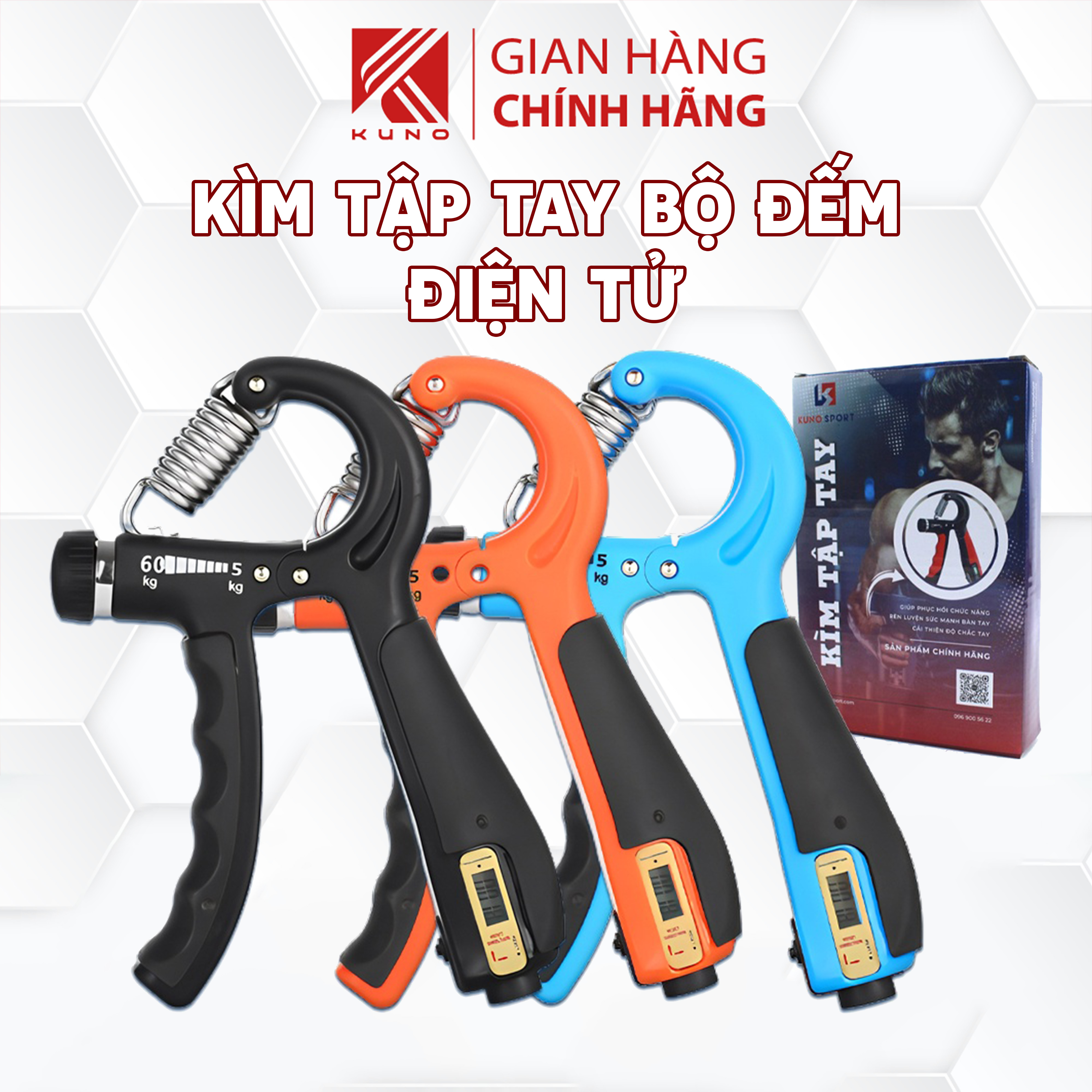 Kìm Bóp Tay KUNOSPORT, Dụng Cụ Tập Tay Đắc Lực Cho Người Tập Gym, Tùy Chỉnh Cân Nặng Từ 5 Đến 60KG Có Bộ Đếm Số