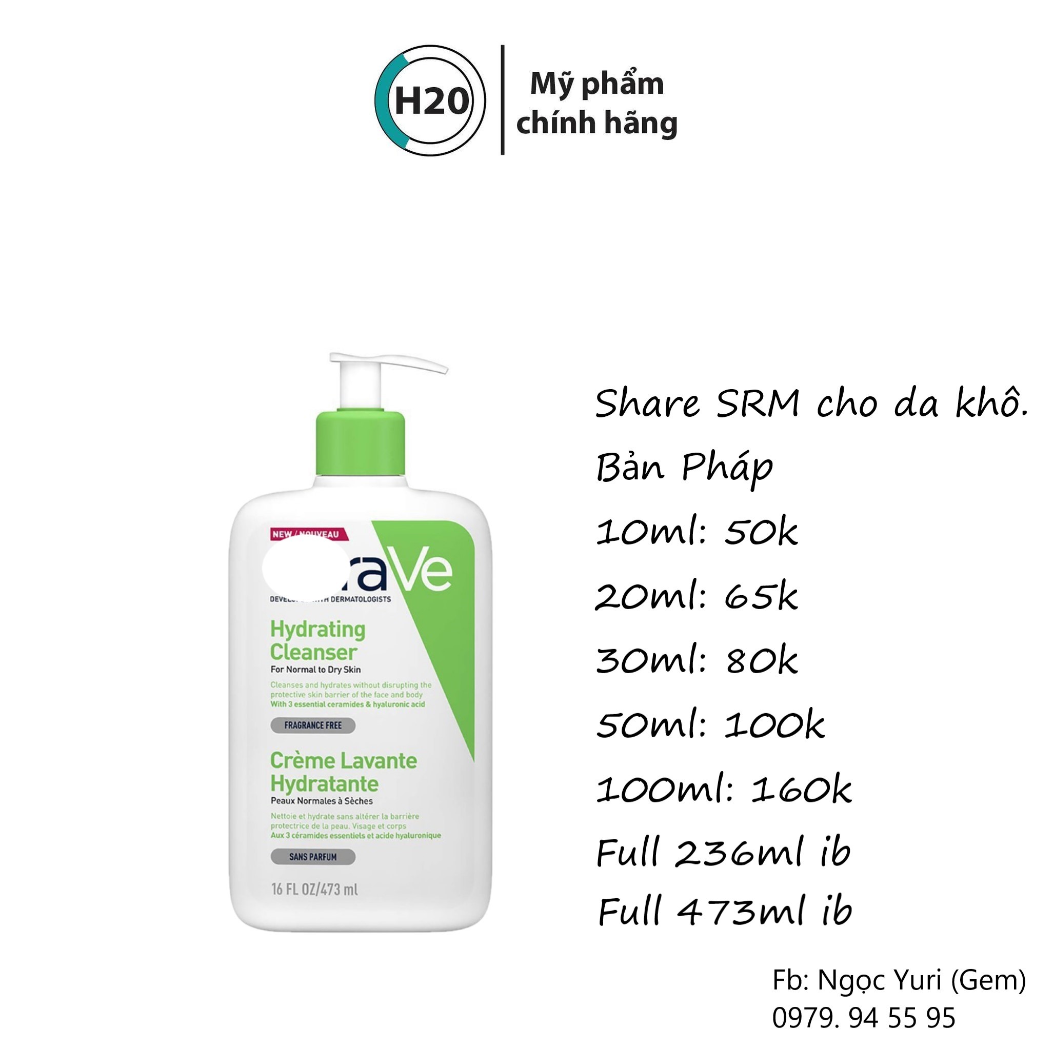 Sữa rửa mặt dịu nhẹ cho da khô cerave hydrating cleanser.