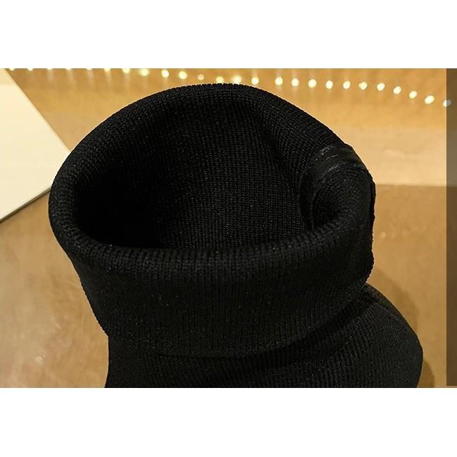 ▫✉◙  Boot nữ cao cổ boot Len Cổ Lửng Gót Trụ Bạc Tráng Gương Cao 7 phân Hàng Quảng Châu