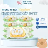Thùng 10 gói khăn ướt  cao cấp 100 tờ Max Clean hình Capybaraa siêu đáng yêu