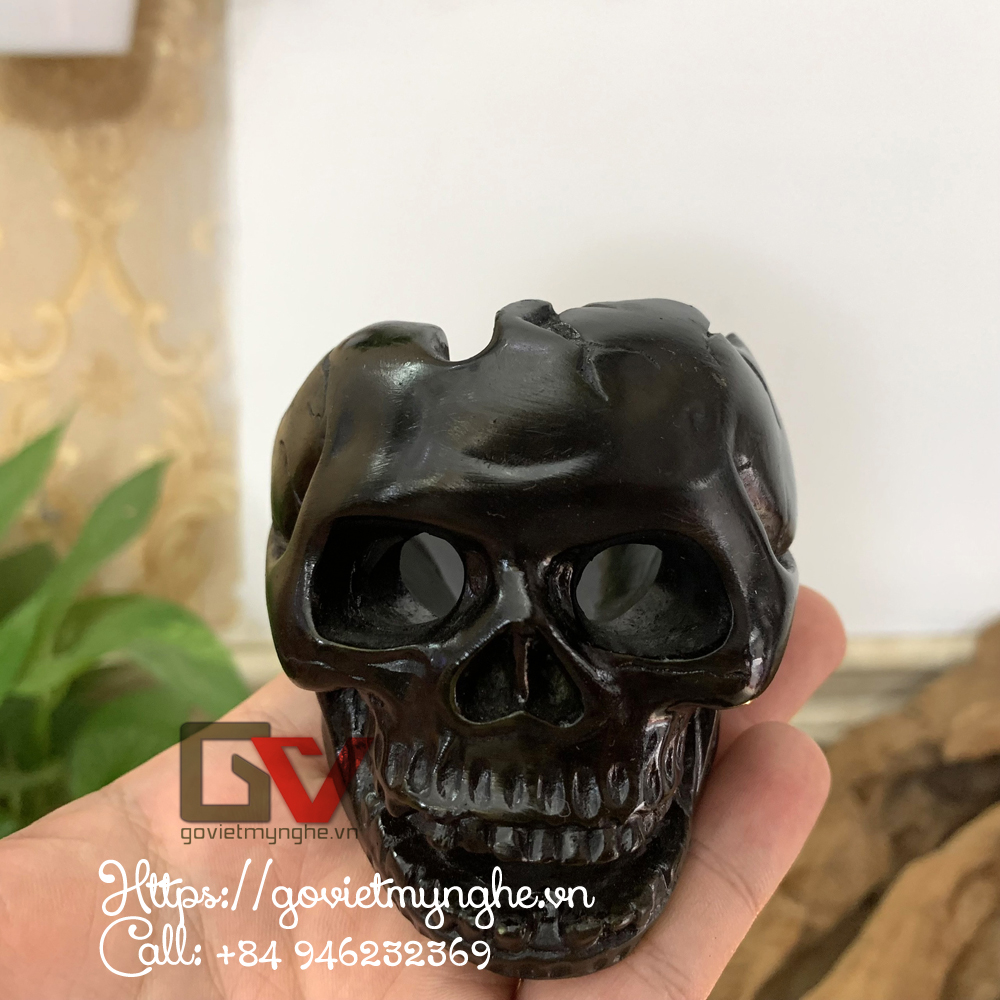 Tượng đá trang trí nhà cửa Gạt tàn thuốc trang trí hình Đầu Lâu - Dài 10cm - Màu nâu đen - Cỡ nhỏ