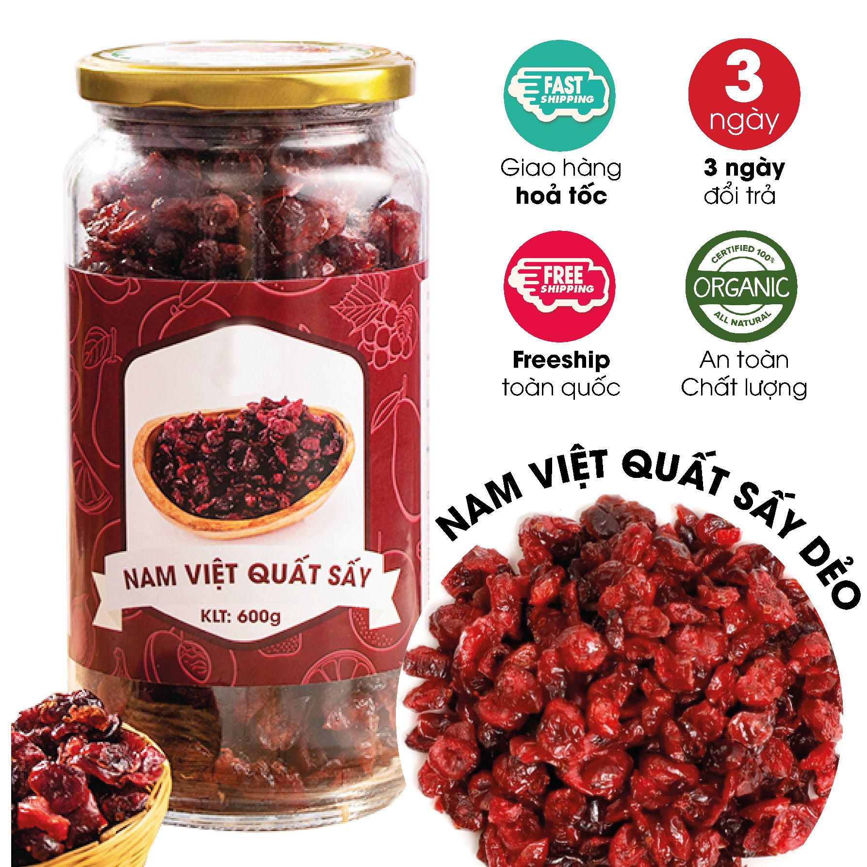 Nam việt quất sấy dẻo không đường ăn vặt mẹ bầu/ ăn vặt ăn kiêng/ ăn vặt healthy lành mạnh/ ăn vặt giảm cân