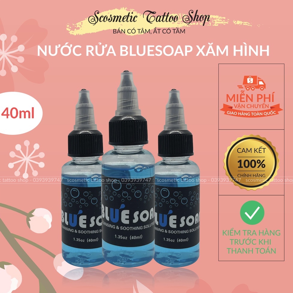 Chai bình tạo bọt,Nước rửa vệ sinh Blue soap 30ml lau chùi mực trước và sau xăm