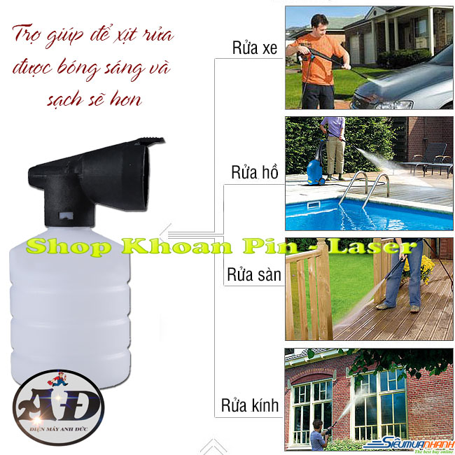 Bình xà bông tạo bọt tuyết máy xịt cao áp - 0.5L, bình tạo bọt tuyết bằng nhựa gắn máy rửa xe