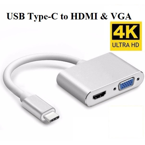 Cáp chuyển usb type c sang hdmi và vga 4k - type-c to hdmi + vga