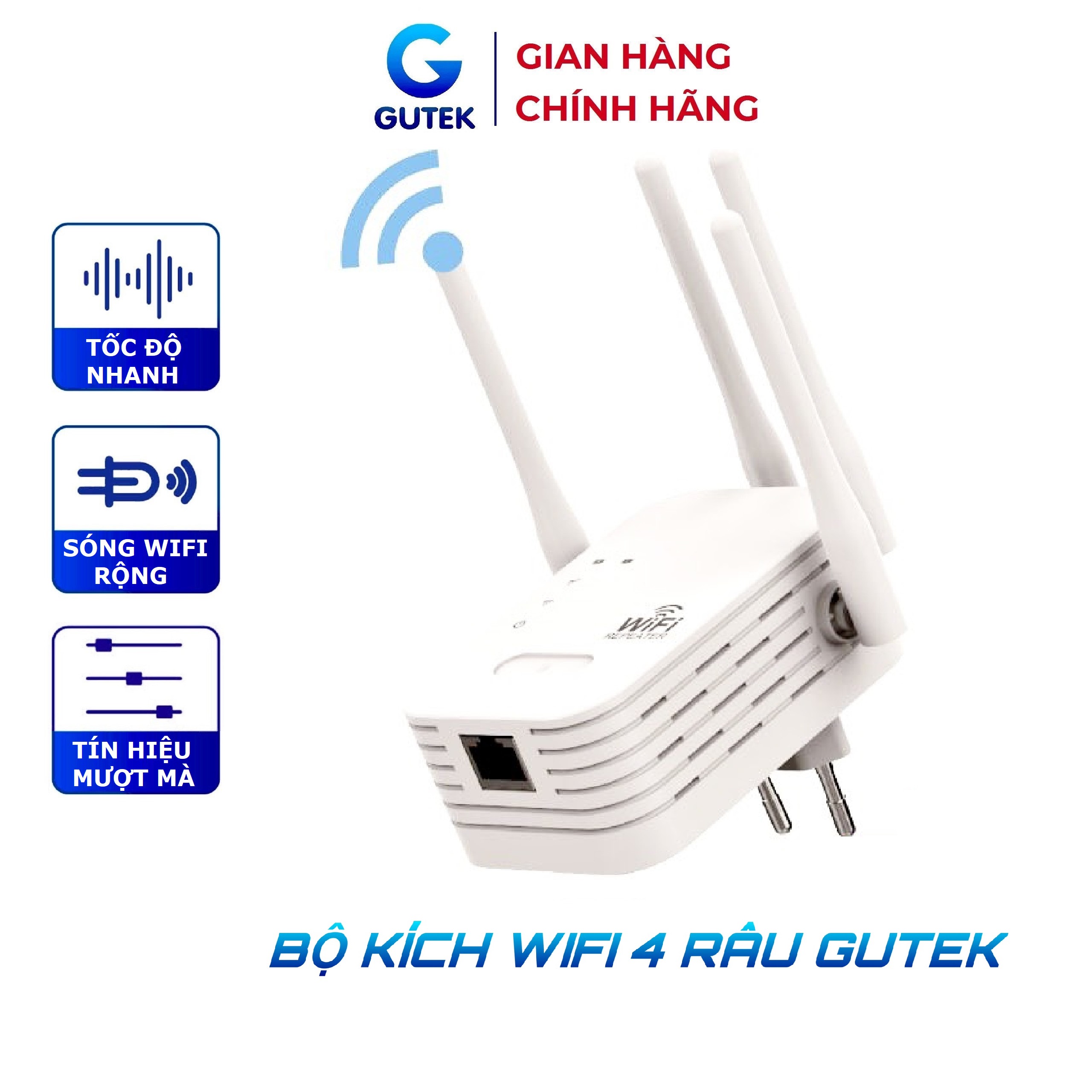 Bộ kích sóng wifi 4 râu Gutek tốc độ 300mbps phát xuyên tường kết nối xa
