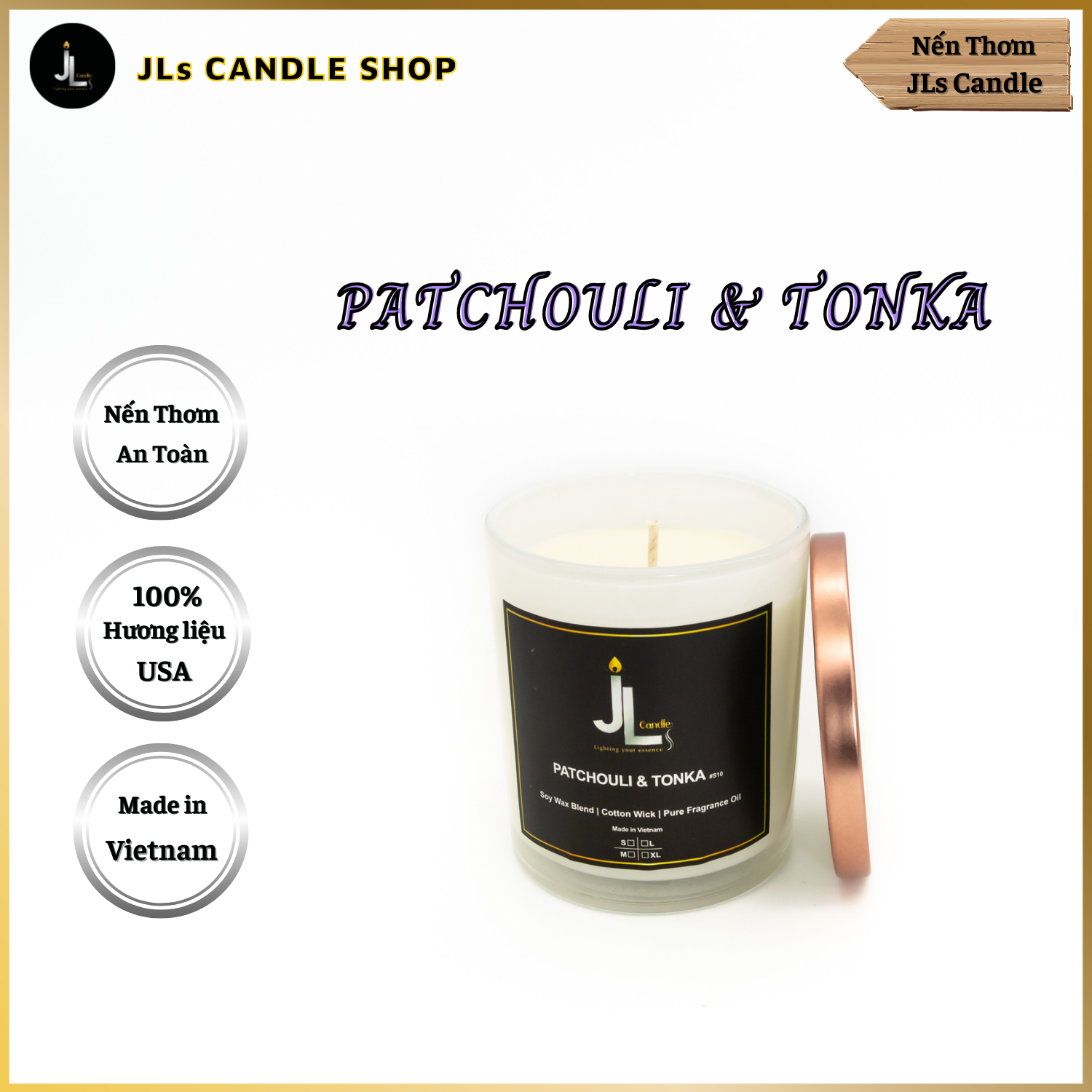 Nến thơm cao cấp jls candle - hương patchouli & tonka 150g, 300g | handmade an toàn - 100% sáp đậu nành | ly nến thuỷ tinh