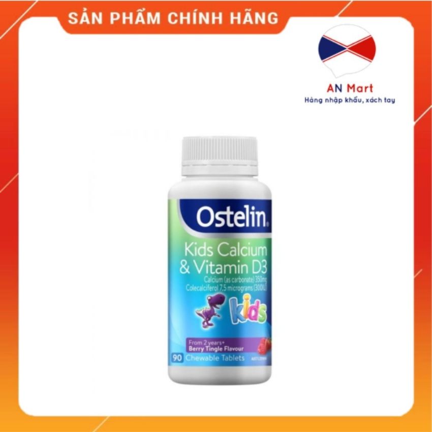 [Date Xa] Viên nhai Ostelin Kids Calcium & Vitamin D3 90 viên cho bé từ 2-13 tuổi nhập khẩu Úc có hương vị berry ngon tự nhiên An Mart , bổ sung canxi và D3 cho bé mỗi ngày, hỗ trợ tăng chiều cao, xương và răng chắc khỏe
