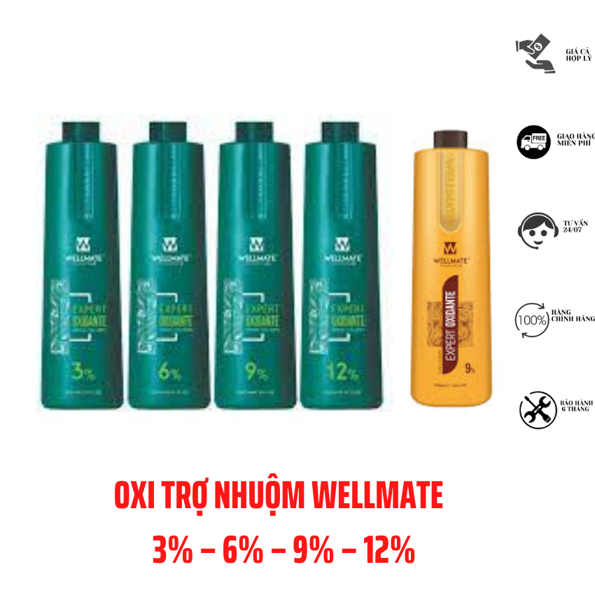 Oxy trợ nhuộm wellmate 3%, 6%, 9%, 12% chuẩn màu nhuộm size 1000ml
