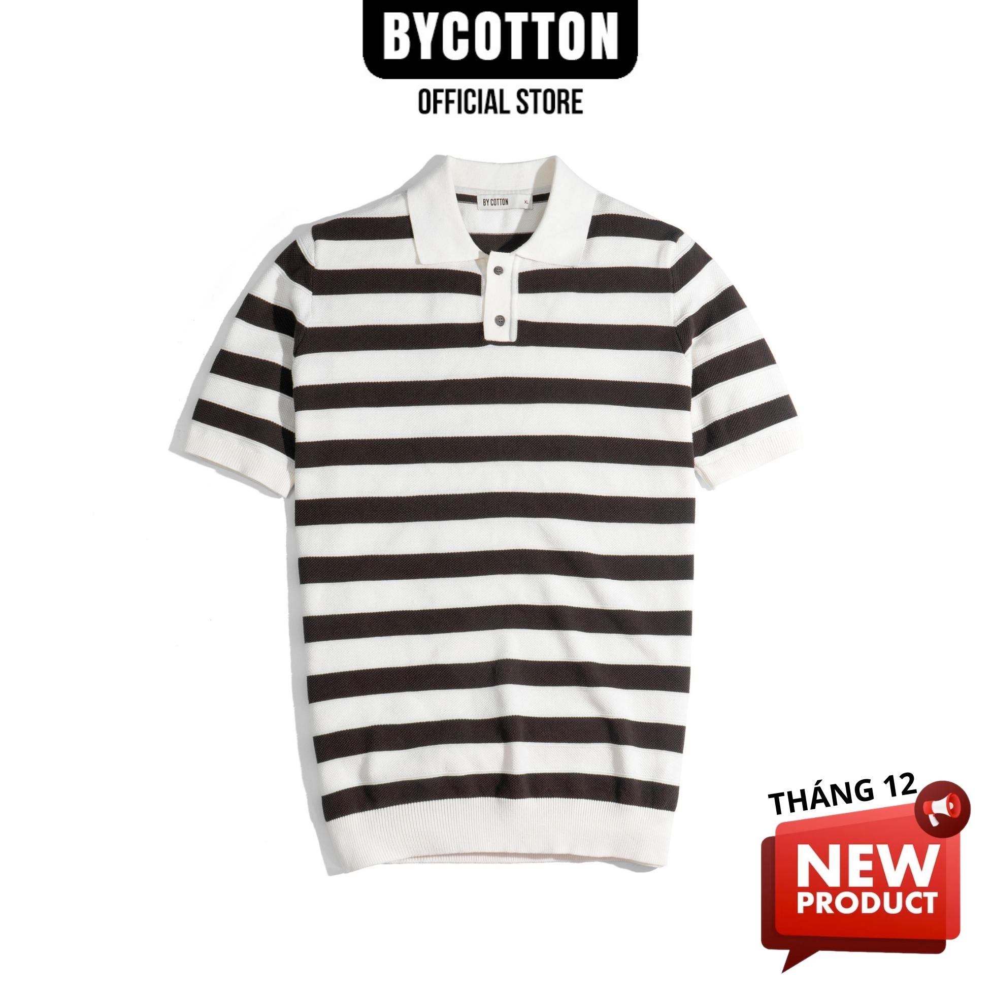 Áo thun nam cao cấp polo dệt kim - sọc xanh rêu by cotton new