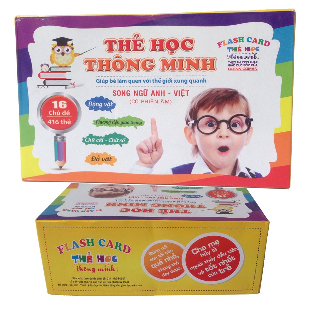 Bộ thẻ học thông minh 16 chủ đề 416 thẻ song ngữ cho bé - Đồ chơi thông minh