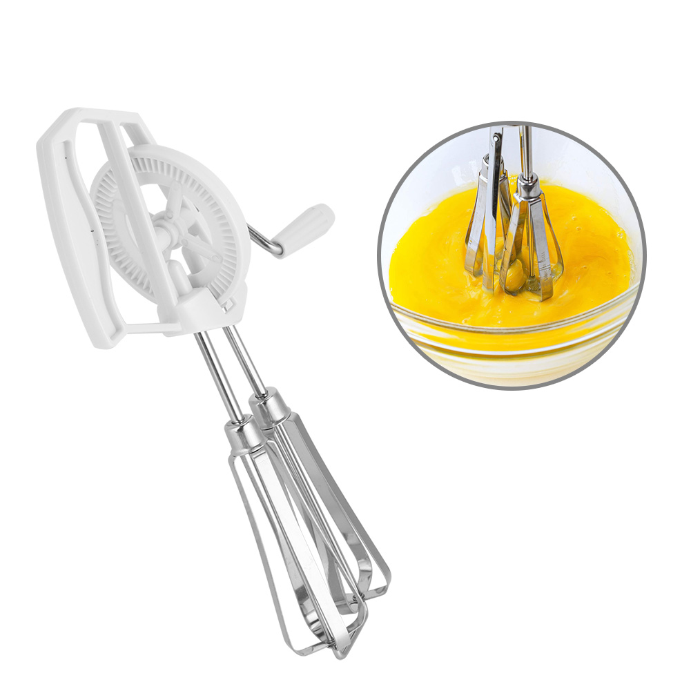 Hand Crank Egg Beater Stainless Steel Rotary Hand Whisk Manual Egg Mixer Kitchen Cooking Tool, Size: 25.5*13*6.5cm, White