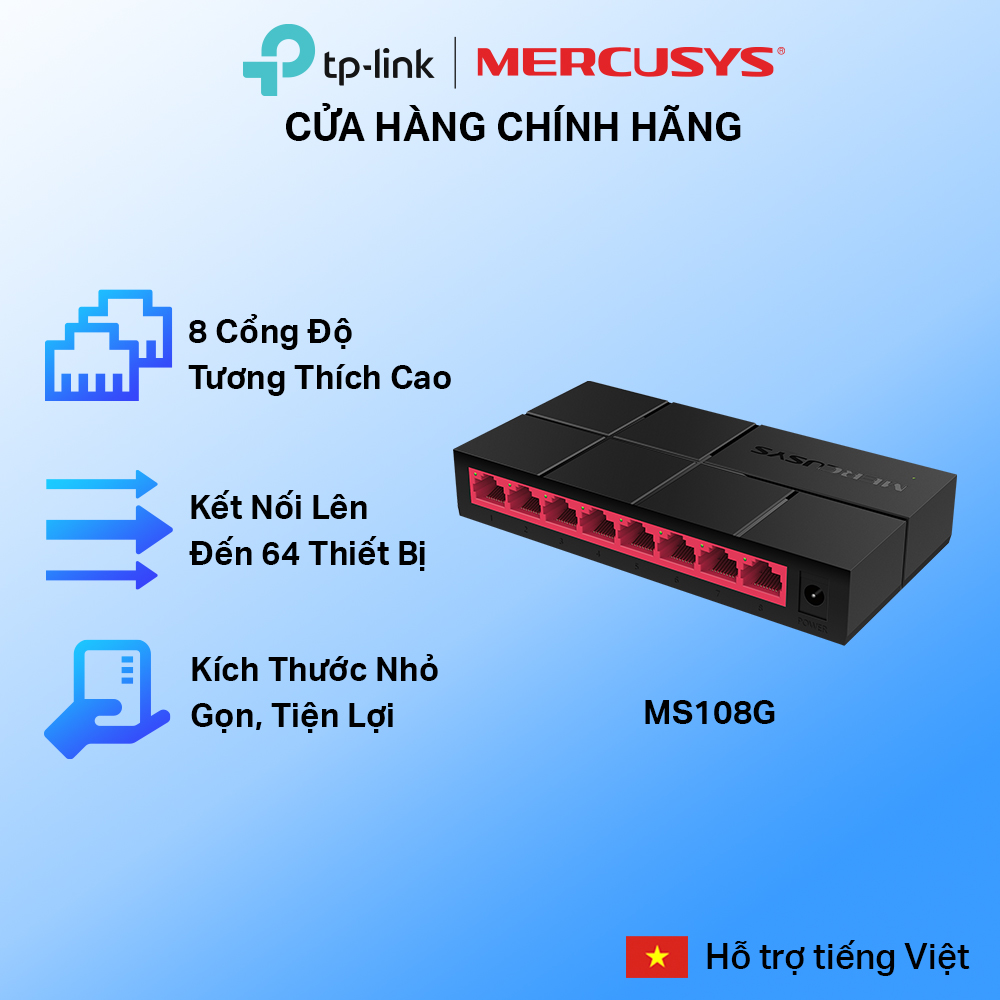 Bộ Chia Tín Hiệu Mercusys MS108G Switch Để Bàn 8 Cổng 10/100/1000Mbps