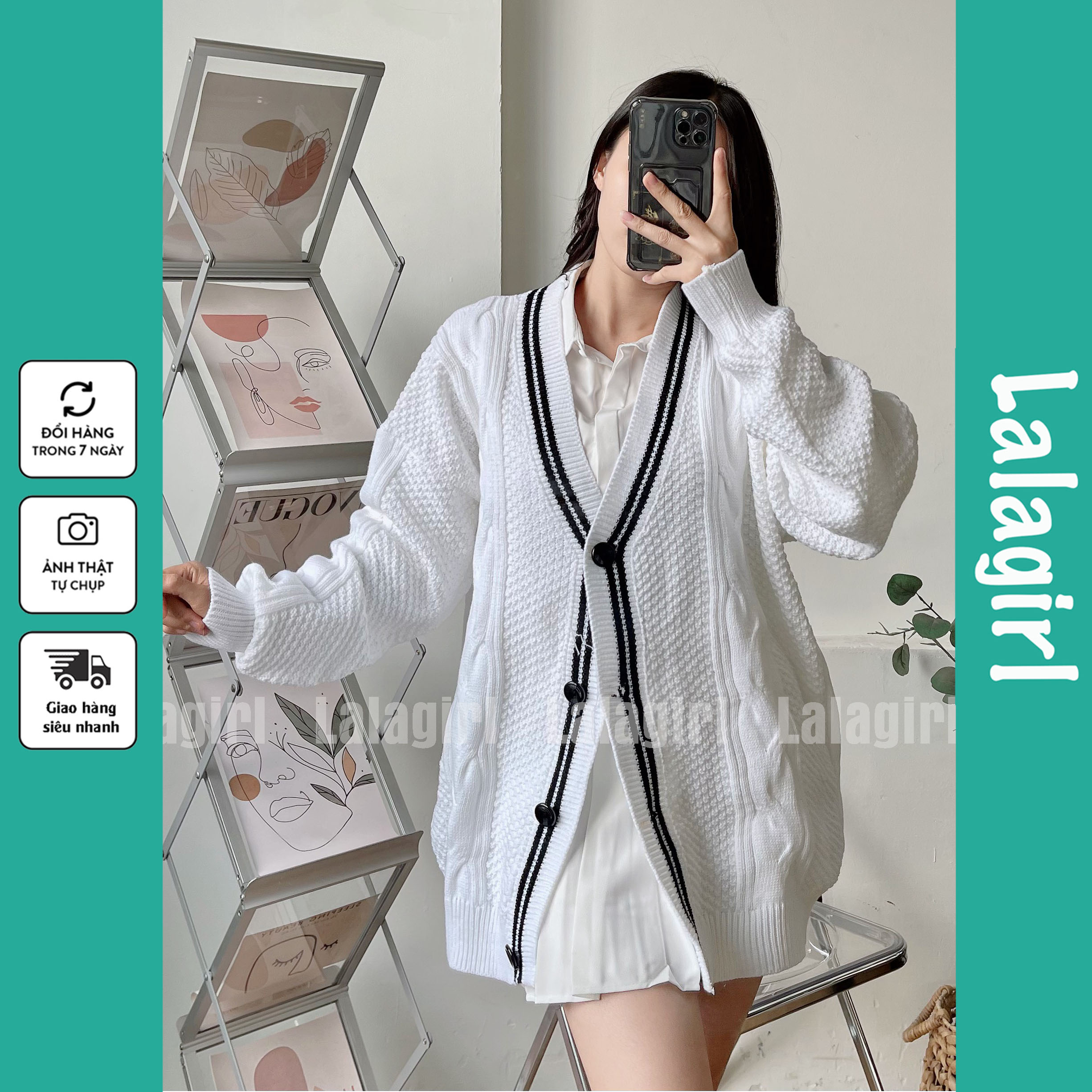 Áo Khoác Len Cardigan Nữ Bigsize, Áo Cardigan Len Thừng Form Rộng Phong Cách Hàn Quốc Dày Dặn
