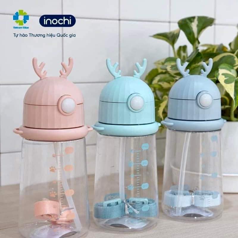 Bình nước inochi cho bé 450ml nhựa tritan an toàn có dây đeo – thương hiệu: inochi
