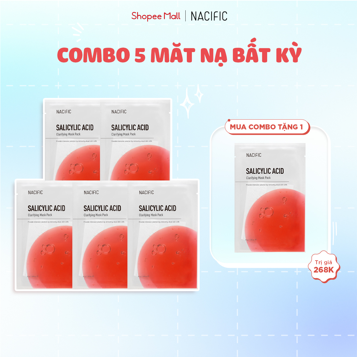 Combo 5 pcs Nacific Mặt nạ Salicylic Acid Clarifying Mask Pack 30g
