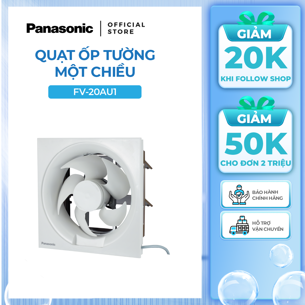 Quạt hút Panasonic dòng ốp tường một chiều - ko lưới model FV-20AU1 (Công suất: 18W)