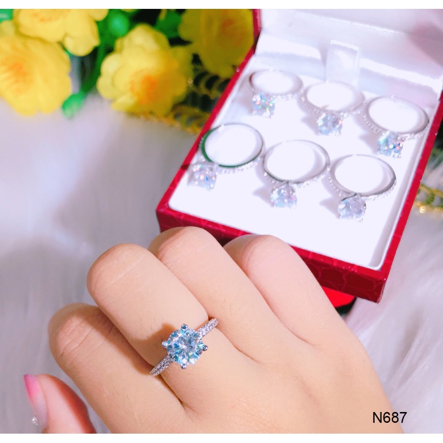 Nhẫn bạc nữ đính đá hột co bản nhỏ thiết kế co cấp n N687