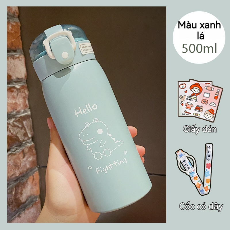 Bình Nước Giữ Nhiệt Có Ống Hút Dễ Thương 500Ml Cho Trẻ Em Nữ Bình Thể Thao Cầm Tay Bình Nước Bằng Thép Không Gỉ