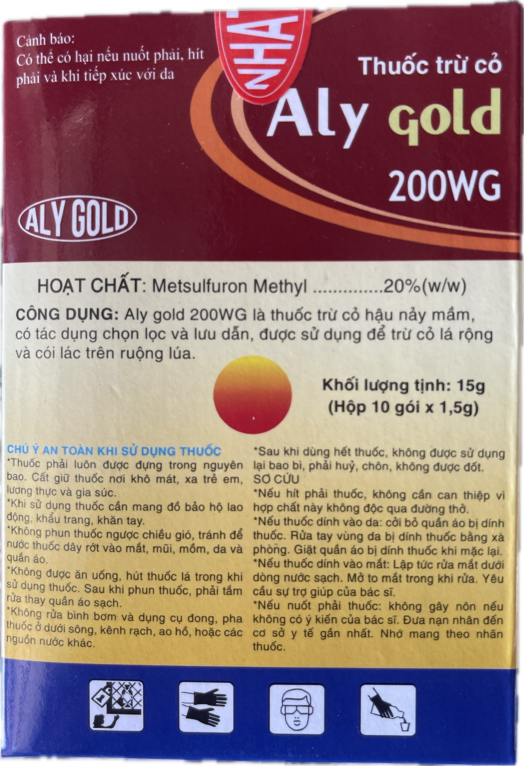 Hộp 10 gói thuốc Trừ Cỏ Aly Gold 200WG - Trừ Cỏ Lá Rộng, Cỏ Vẩy Ốc, Cỏ Vừng, Rau Bợ, Rau Mác Bao, Cỏ Xà Bông, Rau Mương - Gói 1,5g