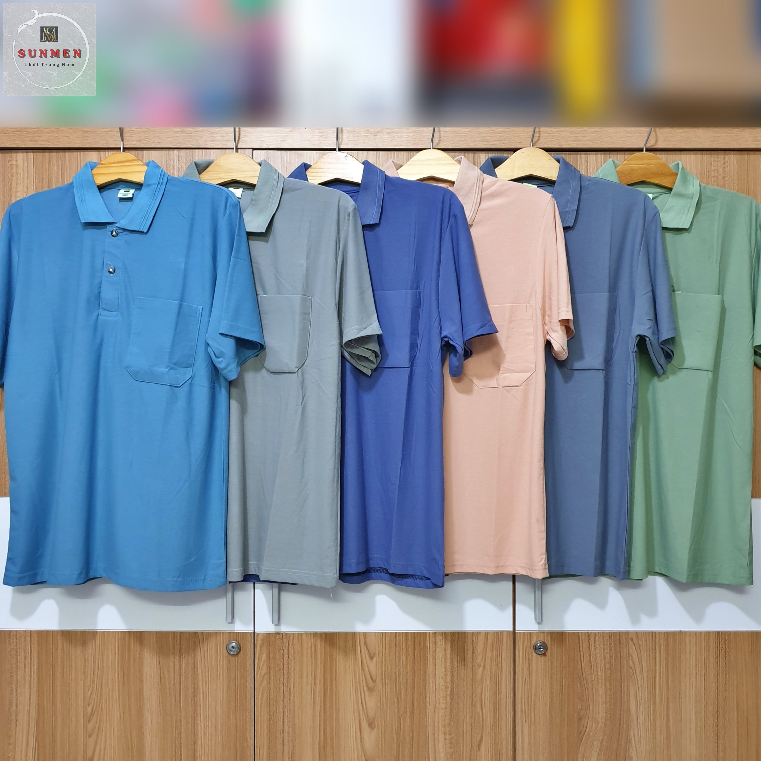 [HCM]Áo Thun Nam Có Túi Trung Niên Loại Trơn Cổ Bẻ From Rộng Tay Lỡ SUNMEN ATNTN001 Đủ Màu Size Từ 50 - 75kg,Áo thun phù hợp đi chơi,đi làm,mặc nhà thoáng mát