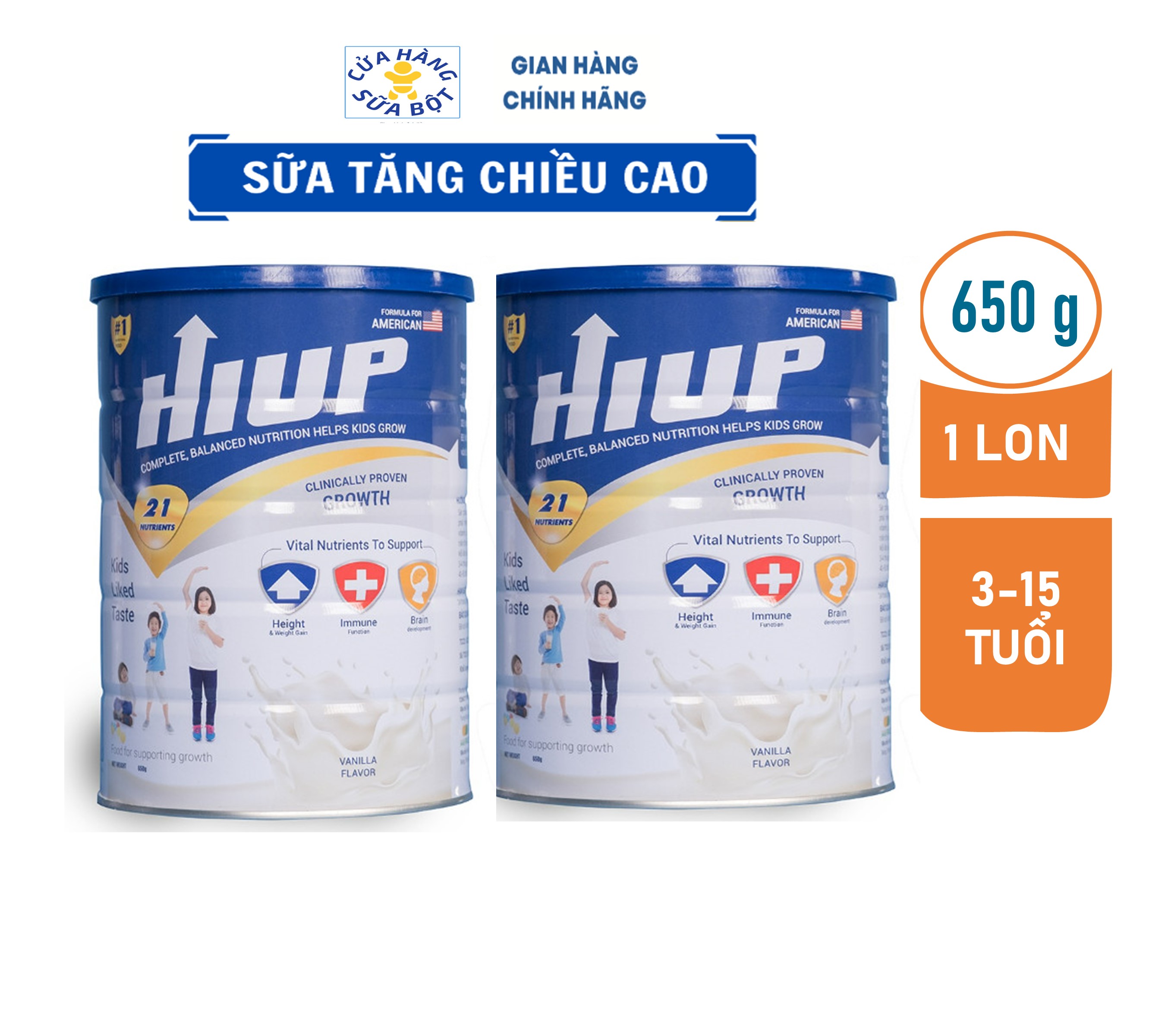 Combo 2 hộp sữa bột Hiup tăng chiều cao cho bé 3-15 tuổi