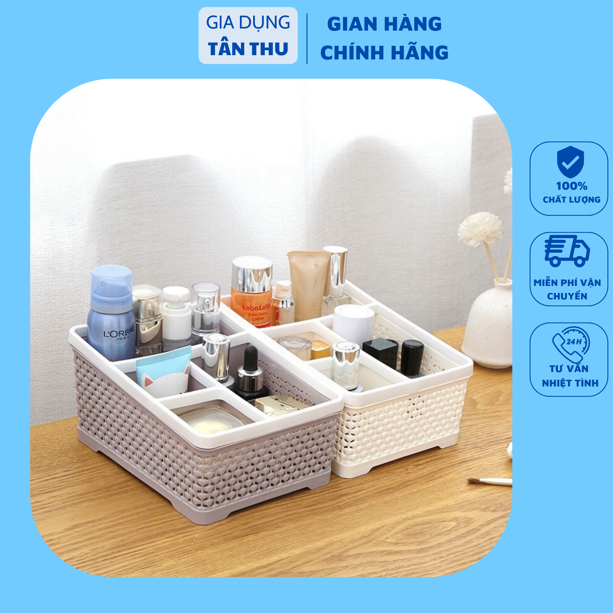 Khay nhựa tiện ích 4 ngăn Việt Nhật , khay 4 ngăn để bàn đựng bút, đồ dùng đa năng