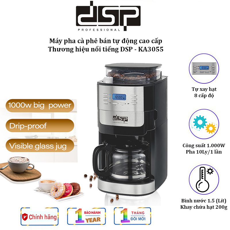 Máy pha cà phê hạt hoặc xay sẵn bán tự động chính hãng DSP KA3055 Công