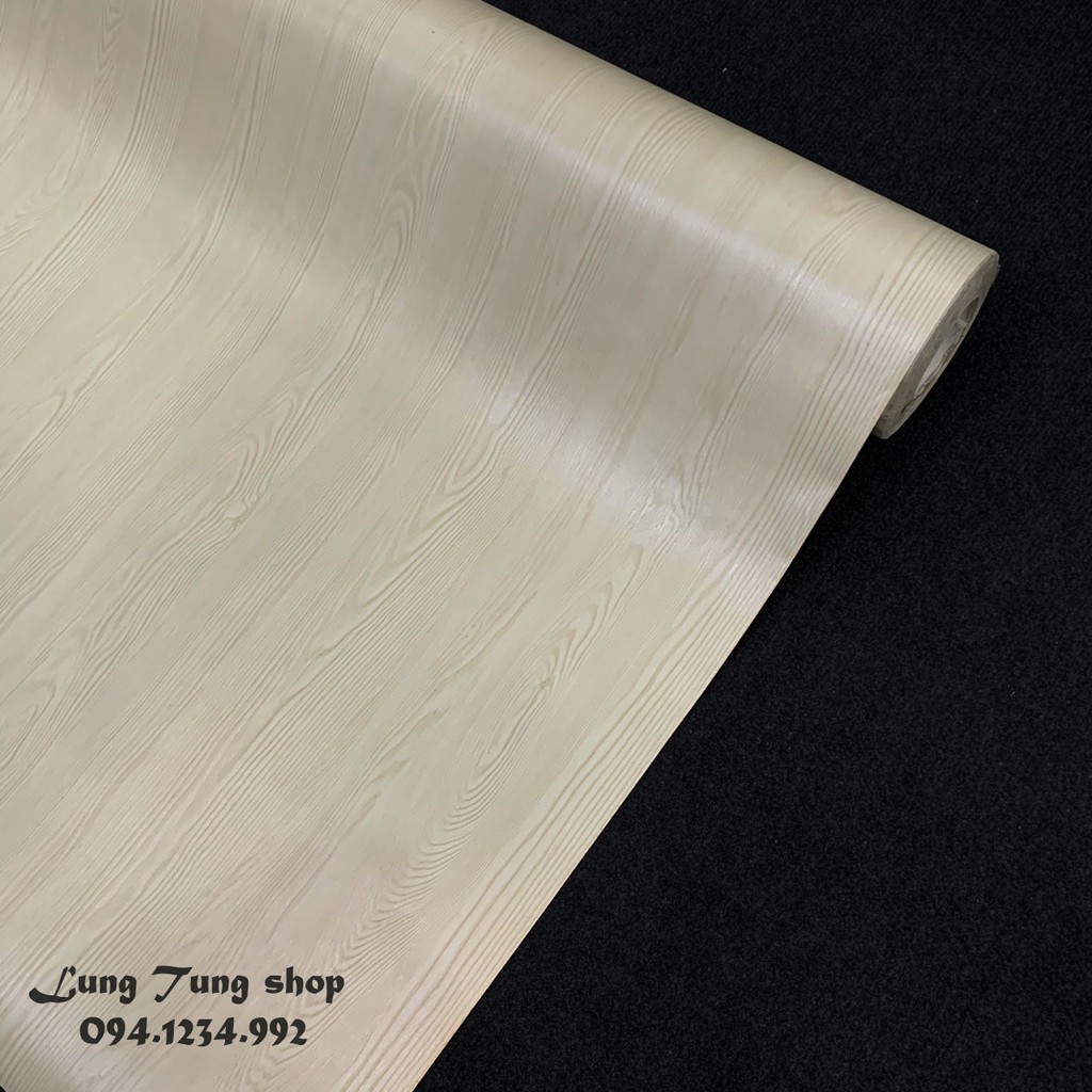 Decal vân gỗ trắng - Giấy dán tường bàn tủ giả gỗ màu trắng có sẵn keo
