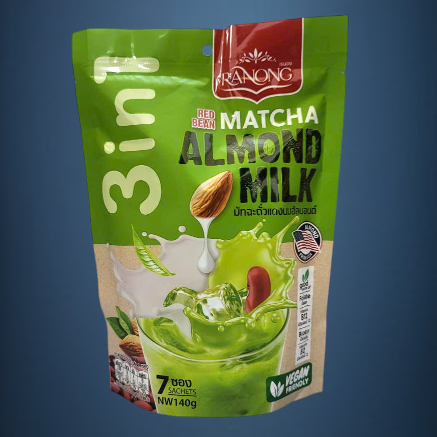 túi XANH LÁ 140gr / 7 gói - TRÀ SỮA HẠNH NHÂN MATCHA VỊ ĐẬU ĐỎ RANONG TEA 3 in 1 Instant Green Tea Latte