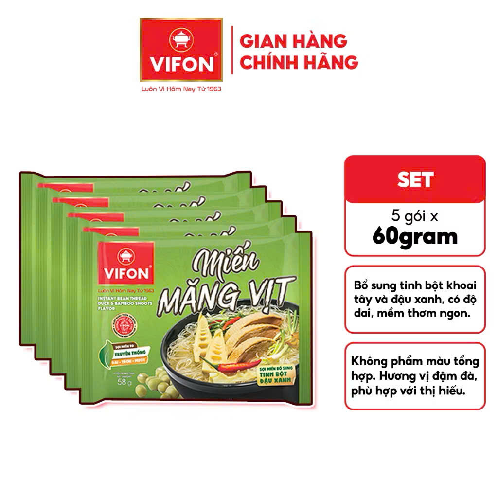 Combo 5 Gói Miến Sườn Heo/ Lẩu Thái/ Măng Vịt VIFON 60gr