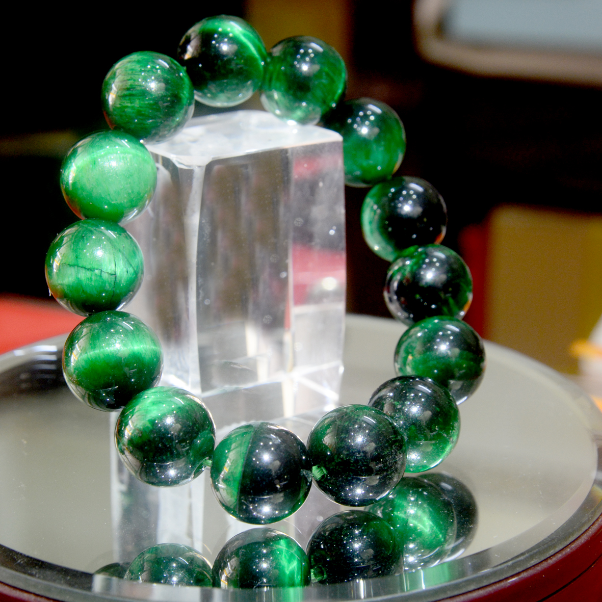 Vòng tay chuỗi đá mắt hổ xanh lục-nhiều cỡ ly