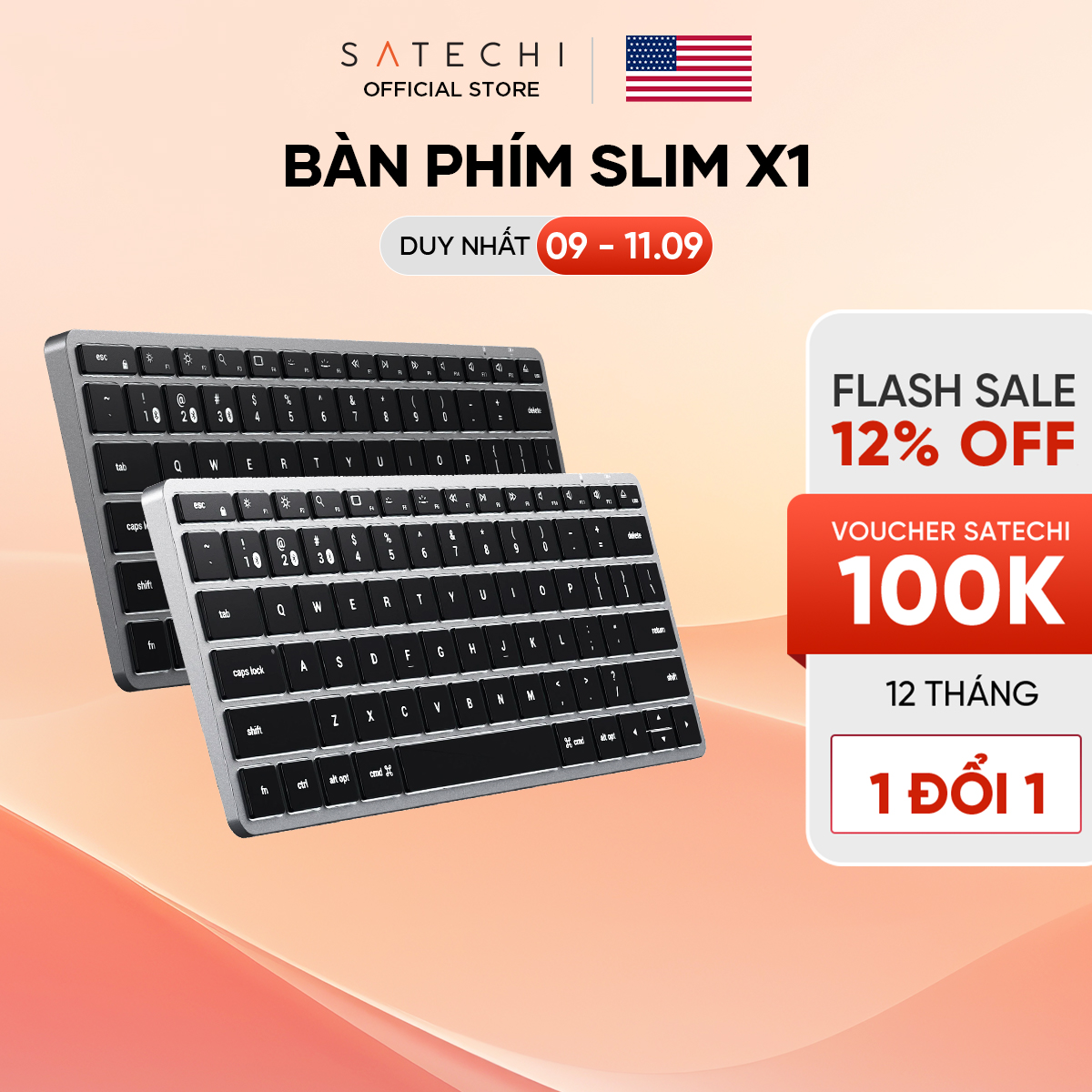 [THƯƠNG HIỆU MỸ] SATECHI Bàn phím bluetooth Slim X1 / X2 / X3 có đèn nền cho M2/ M1 MacBook Pro/Air, M2/ M1 iPad Pro/Air, M2 Mac