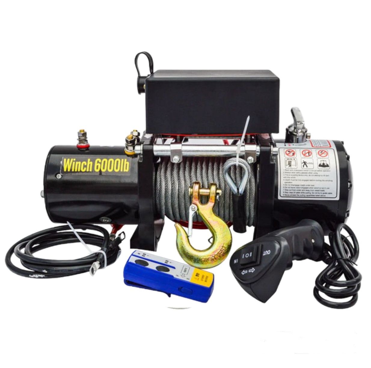 Tời điện 12v đa năng 6000LB tải trọng kéo 2700kg Cáp Dài 14m Có Điều Khiển Từ Xa