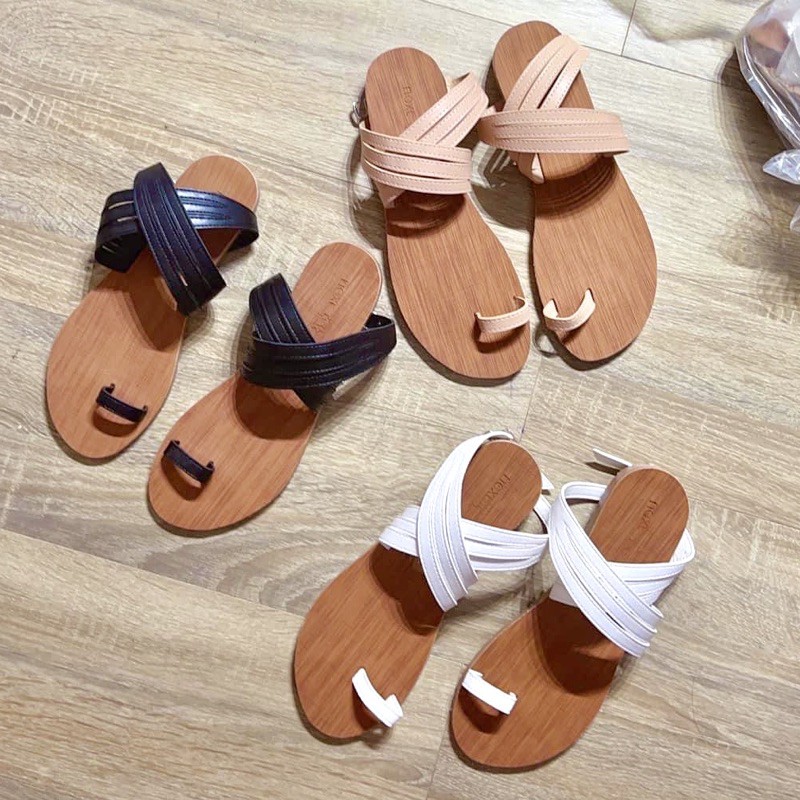 [HCM]Giày Sandal nữ đế bệt chiến binh xỏ ngón dây mảnh quai chéo hot mùa hè 2021 đi biển đi chơi đi học SD-0295