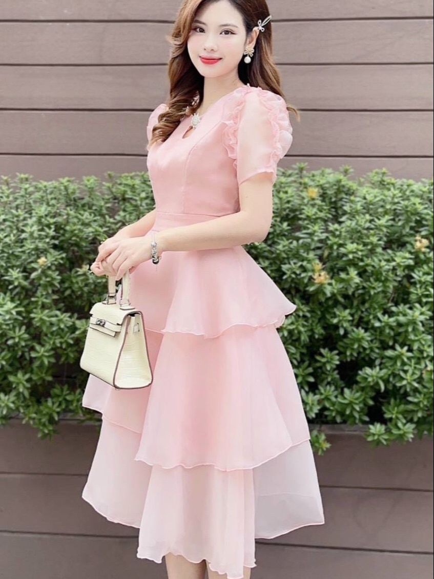Đầm thiết kế dự tiệc phong cách trễ vai dễ thương-đầm xòe nhẹ nhàng đi chơi xĩnh xắn