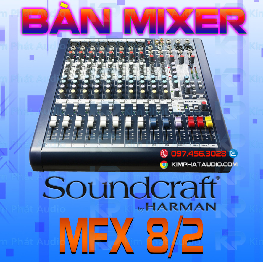 Mixer Hàng Mỹ Mixer Soundcraft MFX 8/2 Bàn Trộn Âm Thanh Chuyên Sân Khấu 10 Kênh 8 Mono 2 Stereo Tích Hợp Rever Echo Delay Cân Chỉnh Bass Mix Trep Cực Hay Xử Lí Âm Thanh Hoàn Hảo Chuyên Hát Livestream Karaoke Gia Đình Sân Khấu