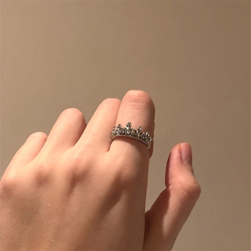 Nhẫn hình vương miện sang trọng mạ bạc thời trang