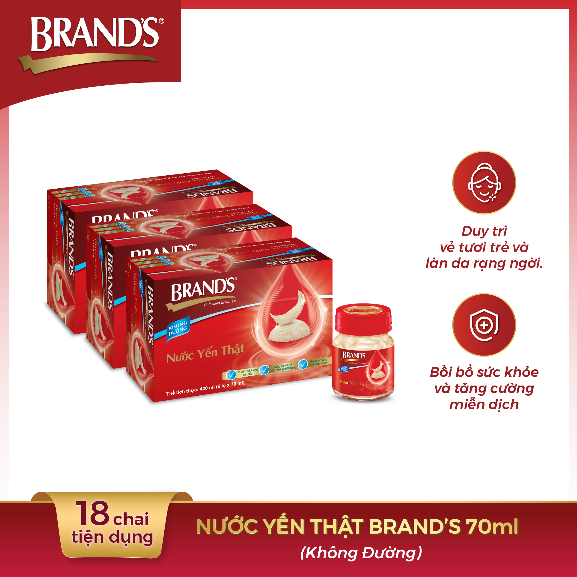 Combo 3 hộp 6 chai nước yến thật brand's không đường