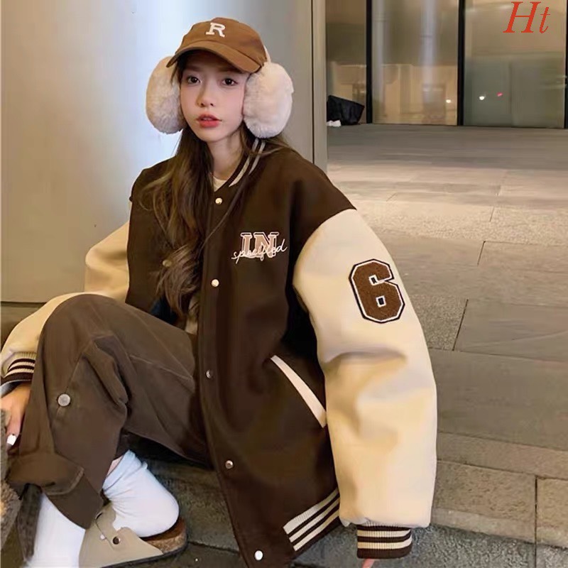 Áo khoác bomber, nữ nỉ uni6 áo khoác nỉ chữ phối tay