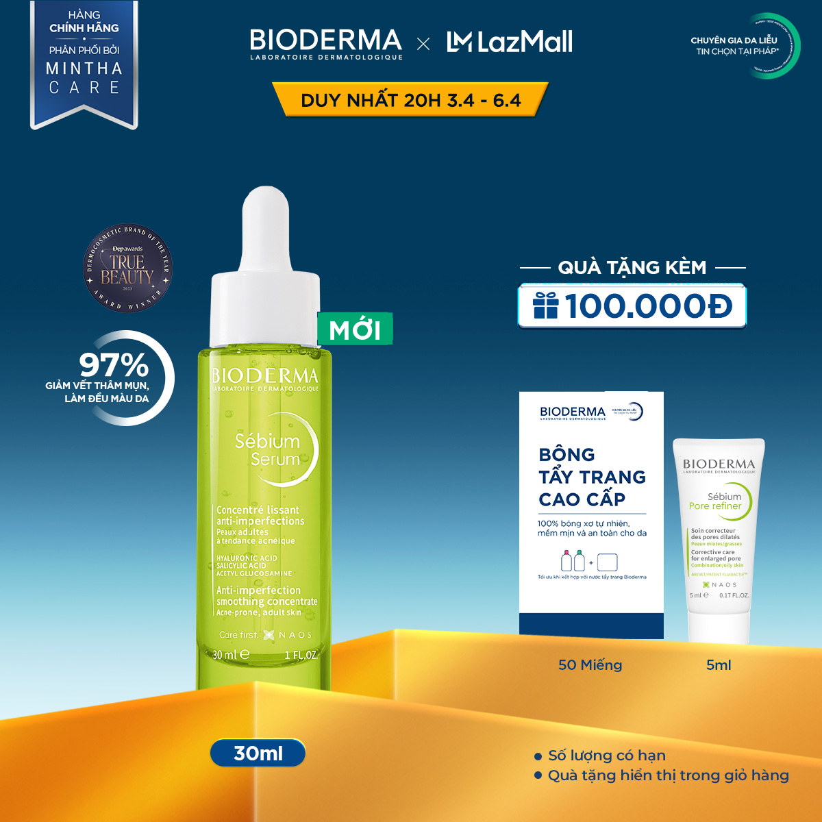 Tinh chất sáng mịn, mờ thâm Bioderma Sébium Serum cải thiện toàn diện da dầu mụn - 30ml