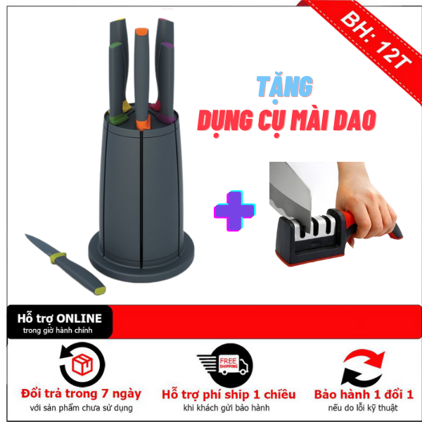 Bộ dao Joseph Joseph 5 dao được xếp gọn gàng vào hộp và giữ bằng nam châm, lưỡi thép không gỉ, sắc bén, hàng nhập khẩu Đức