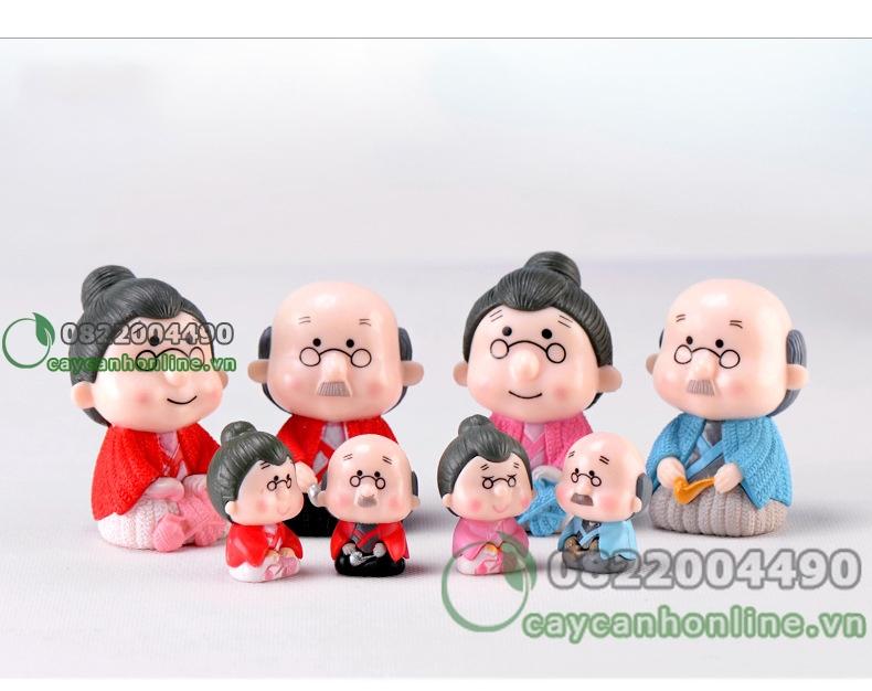 Cặp đôi ông bà già ngồi loại TO trang trí tiểu cảnh cây cảnh đồ lưu niệm tượng mini để bàn