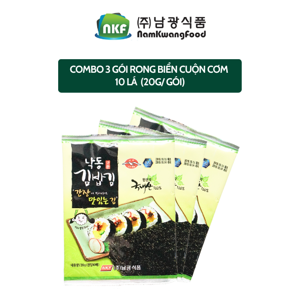Combo 3 gói rong biển cuộn cơm Namkwang Food 10 lá Yaki Sushi Nori