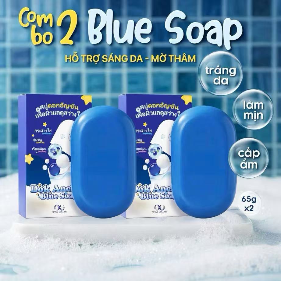 Dok Anchan Blue Soap Many Colors Tắm Trắng Sáng Da Hỗ Trợ Sáng Da, Mờ Thâm, Cải Thiện Thâm Mụn Lưng Body 65g