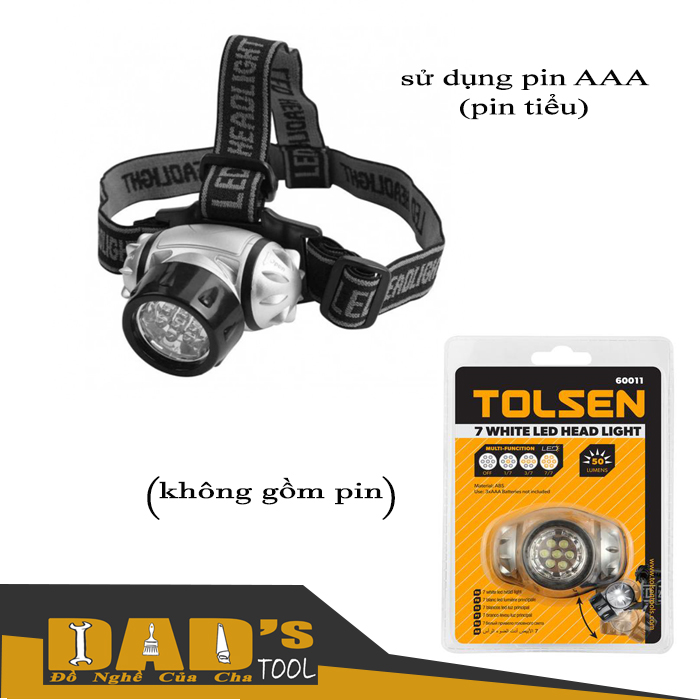 Đèn đội đầu soi ếch 7 led trắng dùng pin aaa tolsen 60011