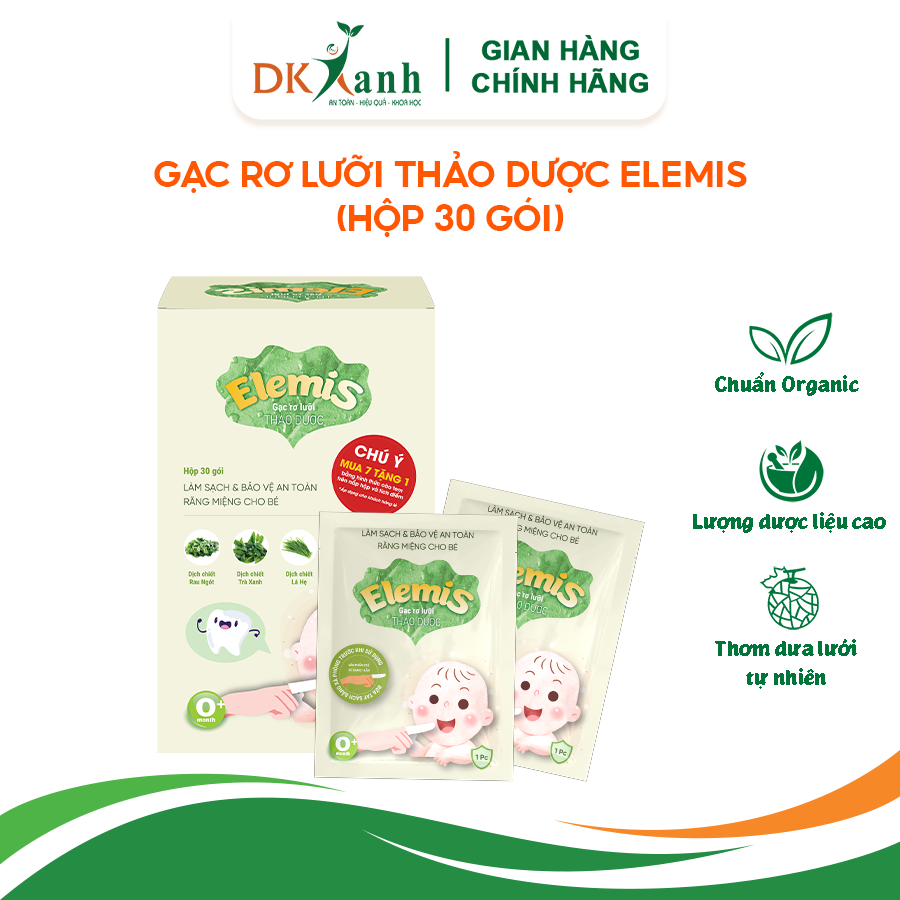 Gạc rơ lưỡi thảo dược Elemis, làm sạch và bảo vệ khoang miệng, chống nấm lưỡi tưa lưỡi cho bé - DK Pharma